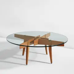 Gio Ponti, Coffee table, circa 1953, Ash, glass, nickel-plated brass