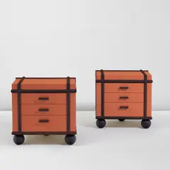Jacques Grange, Pair of nightstands, circa 2022, Painted wood, Macassar ebony, sycamore