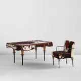 "Rodéo" desk and armchair by Elizabeth Garouste and Mattia Bonetti, 1990, Wrought iron, oak, cowhide, fabric, sold Jun 2026