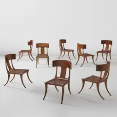 Eight "Klismos" chairs, model no. 3 by T. H. Robsjohn-Gibbings, designed circa 1937, Walnut, leather, sold Jun 2026
