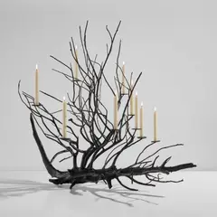 Michele Oka Doner, Unique "Burning Bush" candelabrum with tray, 2003, Patinated bronze