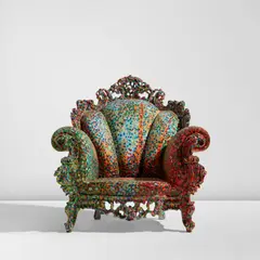 Alessandro Mendini, Early "Poltrona di Proust" armchair, circa 1978, Painted wood, painted fabric upholstery
