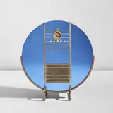 Walter Dorwin Teague, "Nocturne" floor radio, model no. 1186, 1936, Mirrored glass, chromium-plated steel, painted aluminum, painted wood