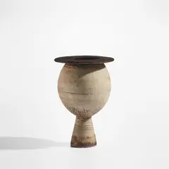 Hans Coper, "Poppy Head" pot, circa 1965, Stoneware, porcelain slips and engobes over a textured and incised body, the interior and lip with a manganese glaze