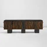 Paul Evans, "Wavy Front" cabinet, 1973, Painted, patinated, and gilt steel, cleft slate, painted wood