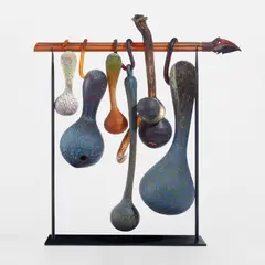 William Morris, "Suspended Artifact", 1995, Blown and formed glass, powder-coated steel