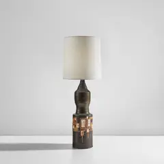 Georges Pelletier, Table lamp with interior illumination, 1960s, Glazed ceramic, fabric shade