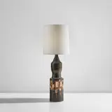 Georges Pelletier, Table lamp with interior illumination, 1960s, Glazed ceramic, fabric shade