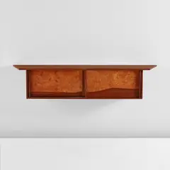 George Nakashima, Wall-mounted sideboard, model no. 249, from the "Origins" collection, 1958, Walnut-veneered wood, walnut, burl elm-veneered wood with "Sundra" finish