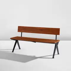 Jean Prouvé, Bench, circa 1955, Oak, painted steel