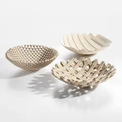 Three bowls, from the "Samos" series by Enzo Mari, designed 1973, produced circa 1997, Stoneware, sold Feb 2025
