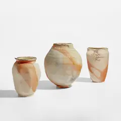 Frances Palmer, Three vases, 2020, Porcelain, Shino glaze