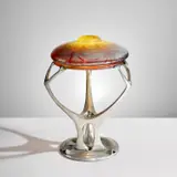 Friedrich Adler, Table lamp, circa 1905, Pewter, glass