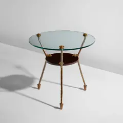 "Socrate" side table by Elizabeth Garouste and Mattia Bonetti, circa 2000, Bronze, glass, stained wood, sold Feb 2025
