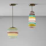 Massimo Vignelli, Two ceiling lights, model nos. 4034 and 4035, circa 1955, Blown glass, anodized aluminum