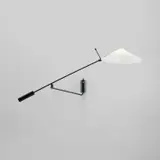 Robert Mathieu, Counterweighted wall light, model no. 242P, circa 1957, Painted steel, painted aluminum, brass, acrylic