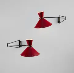 Robert Mathieu, Pair of "Diabolo" wall lights, circa 1956, Painted aluminum, brass