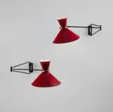 Robert Mathieu, Pair of "Diabolo" wall lights, circa 1956, Painted aluminum, brass