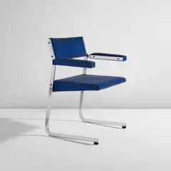 Joseph-André Motte, "Rigel" armchair, circa 1965, Chromium-plated steel, vinyl upholstery, rubber