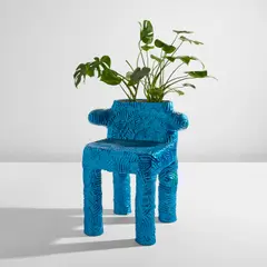 Chris Wolston, “Blue Plant Chair”, 2018, Glazed terracotta