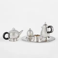 Robert Venturi, "Piazza" tea and coffee service, designed 1980-1983, produced 1985, Sterling silver, ebony