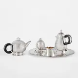 Robert Venturi, "Piazza" tea and coffee service, designed 1980-1983, produced 1985, Sterling silver, ebony