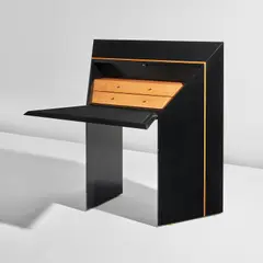 Michel Boyer, Secrétaire, circa 1985, Pearwood, painted wood, leather-covered wood, felt-covered wood
