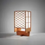 George Nakashima, "Minguren Andon H" table lamp, circa 1987, Oak, walnut, fiberglass