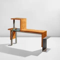 Console table by Francis Jourdain, circa 1925, Karelian birch veneered-wood, nickel-plated brass, glass, rubber, sold Jun 2025