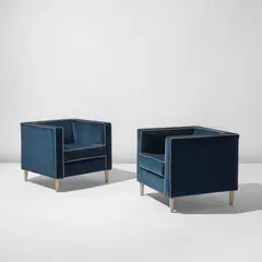 Giulio Minoletti, Pair of armchairs, circa 1942, Painted wood, velvet upholstery