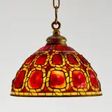 Tiffany Studios, Rare turtle-back tile ceiling light, circa 1905, Favrile and leaded glass, gilt bronze