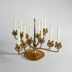 Twelve-light candelabrum with snuffer by Tiffany Studios, circa 1910, Gilt bronze, Favrile glass, sold Jun 2025