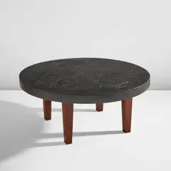 Roger Capron, Low table, circa 1960, Mahogany, patinated pewter-covered wood