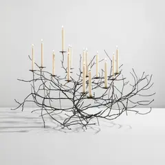 Michele Oka Doner, Unique "Burning Bush" candelabrum with snuffer, circa 1995, Patinated bronze