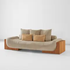 Giancarlo Valle, "Smile" sofa, first edition, 2017, Oak-veneered wood, fabric upholstery