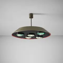 Ceiling light, model no. 2132 by Fontana Arte, circa 1963, Painted aluminum, painted steel, glass, sold Jun 2025