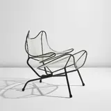 "Artigianato" armchair, from the "Monofilo" series by Sergio Conti and Marisa Forlani Luciano Grassi, circa 1955, Painted iron, nylon string, rubber, sold Jun 2025