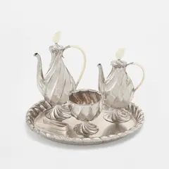 Dagobert Peche, Five-piece coffee and tea service, circa 1923, Silver, ivorine