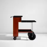 Eugene Schoen, Bar cart, 1935, Walnut, steel, chromium-plated brass, Bakelite-covered wood, painted steel, rubber