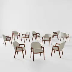 Ico Parisi, Set of ten armchairs, model no. 814, circa 1961, Walnut, fabric upholstery