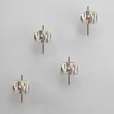 Angelo Lelii, Set of four wall lights, circa 1955, Brass, painted metal, acrylic