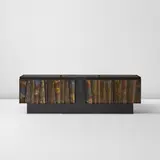 Paul Evans, Cabinet, model no. PE-42, 1968, Painted and patinated steel, bronze, cleft slate, oak
