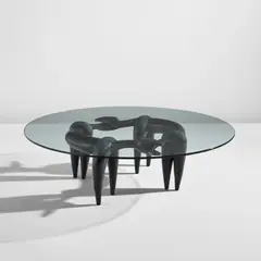 Judy Kensley McKie, "Chase" table, designed 1987, cast 1995, Patinated bronze, glass