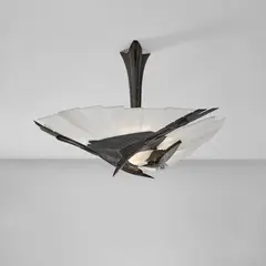 Albert Cheuret, "Hérons" ceiling light, circa 1925, Patinated bronze, alabaster