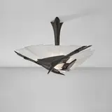 Albert Cheuret, "Hérons" ceiling light, circa 1925, Patinated bronze, alabaster