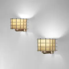 Paul Dupré-Lafon, Pair of wall lights, circa 1948, Painted aluminum, nickel-plated aluminum, painted steel, steel, paper