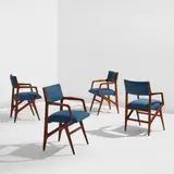 Set of four armchairs, model no. 212, from the "Modern by Singer" series by Gio Ponti, circa 1957, Beech, sycamore, fabric upholstery, sold Dec 2025