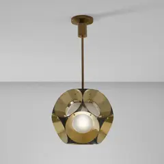 Angelo Lelii, Ceiling light, circa 1963, Brass, painted brass, glass