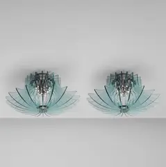 Pair of ceiling lights by Fontana Arte, circa 1965, Glass, nickel-plated brass, sold Dec 2025