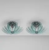 Fontana Arte, Pair of ceiling lights, circa 1965, Glass, nickel-plated brass